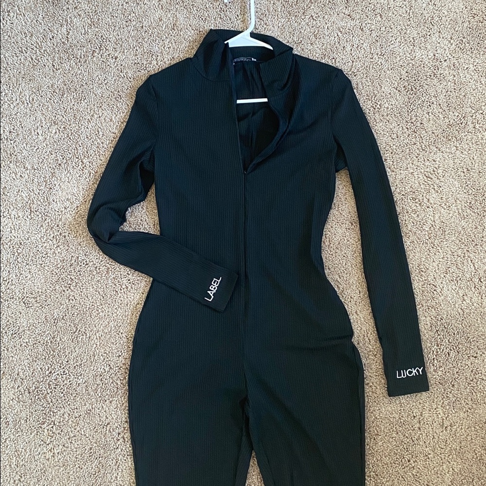 Black Bodysuit with Logo Details